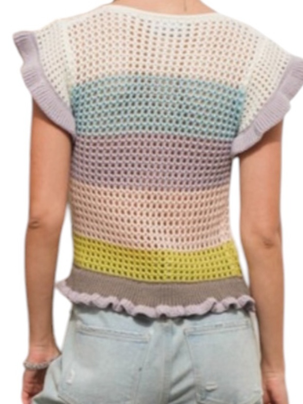Blue B. Crochet Colorblock Ruffle Sleeve Boho Top - Picture 3 of 3